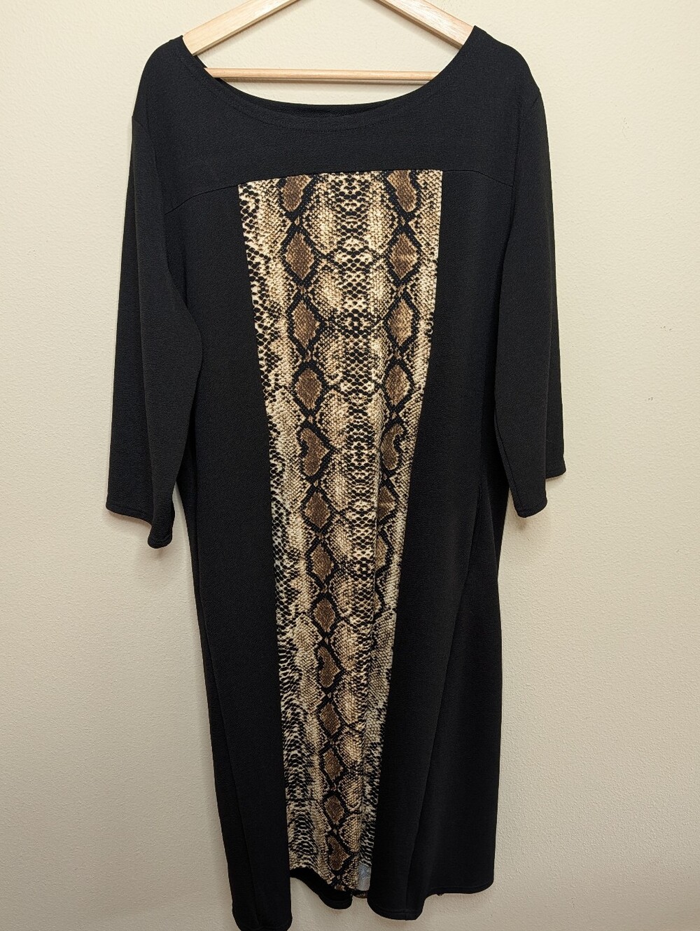 White Mark Black Snakeskin Colorblock Shift Dress 3XL Pockets 3/4 Sleeve
